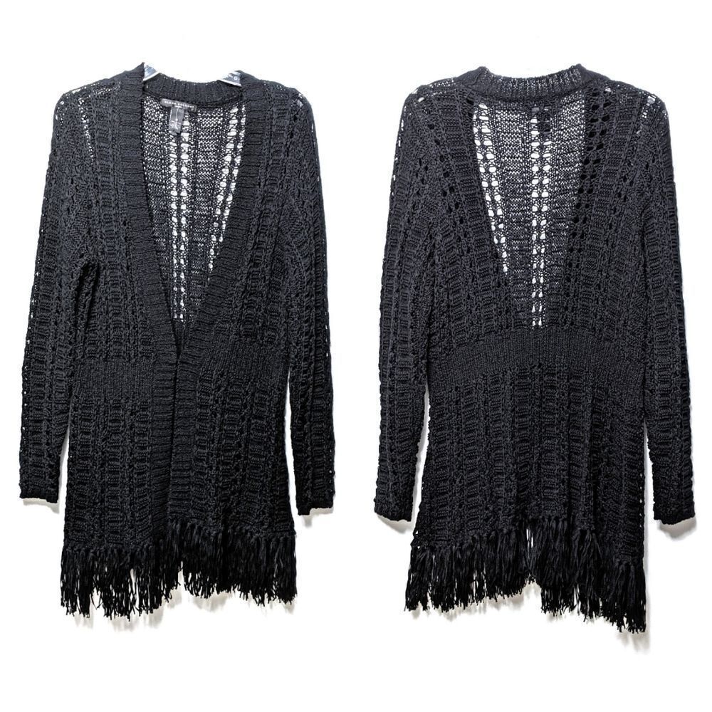 NWOT ELENA SOLANO Open Knit Fringe Cardigan 1X